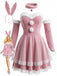 Ensemble déguisement de lapin rose, robe bustier en velours et fourrure années 1950 - 1