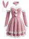 Ensemble déguisement de lapin rose, robe bustier en velours et fourrure années 1950 - 2