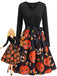 Robe évasée d’Halloween à imprimé et col pétale avec ceinture années 1950