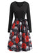 Robe évasée d’Halloween à imprimé et col pétale avec ceinture années 1950