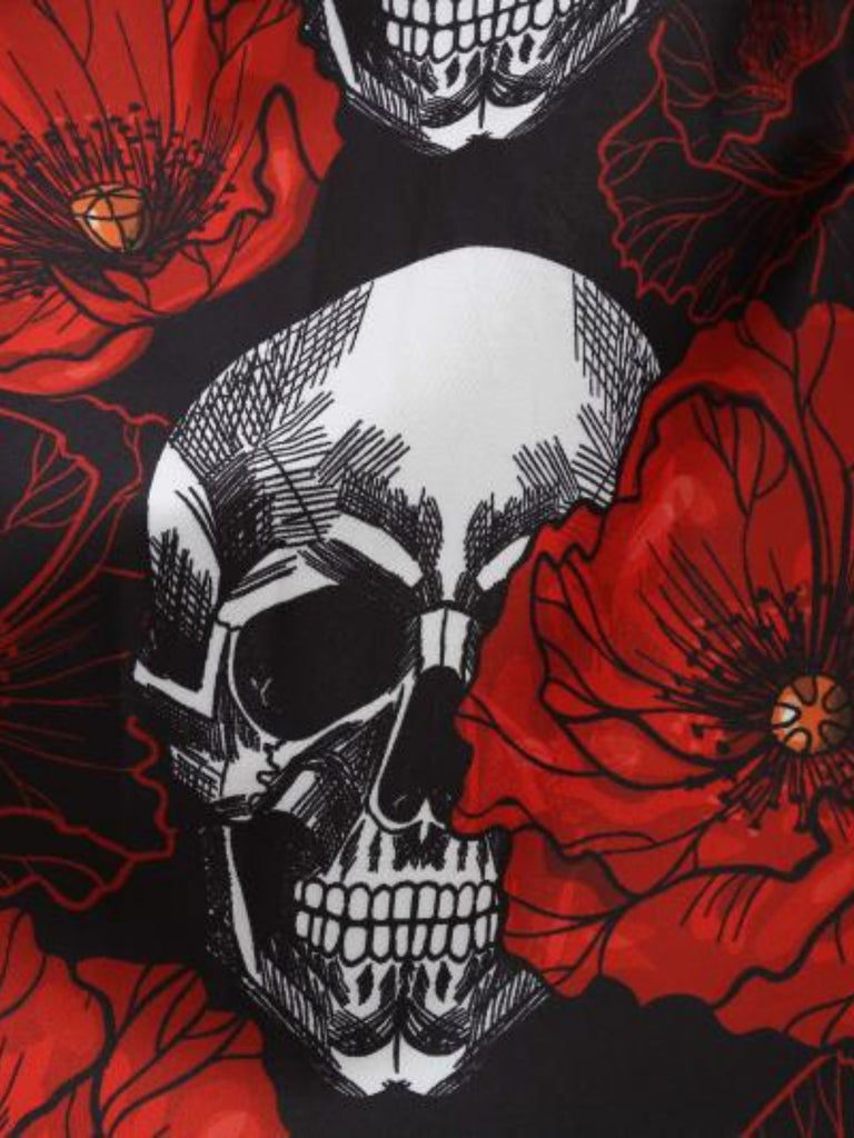 Robe évasée d’Halloween à imprimé et col pétale avec ceinture années 1950