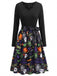 Robe évasée d’Halloween à imprimé et col pétale avec ceinture années 1950