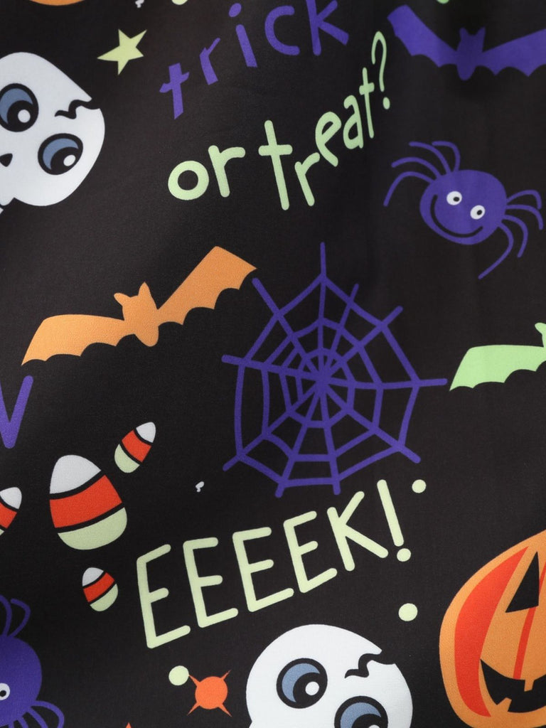 Robe évasée d’Halloween à imprimé et col pétale avec ceinture années 1950