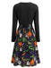 Robe évasée d’Halloween à imprimé et col pétale avec ceinture années 1950