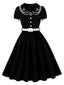Robe évasée col Claudine superposé dentelle florale brodée années 50