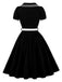 Robe évasée en dentelle fleurie brodée à col Claudine superposé années 1950 - 2