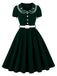 Robe évasée en dentelle fleurie brodée à col Claudine superposé années 1950 - 5