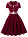 Robe évasée en dentelle fleurie brodée à col Claudine superposé années 1950 - 3