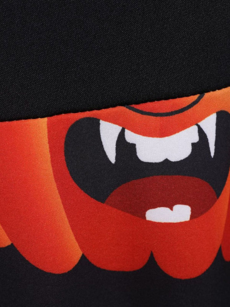 Robe évasée d’Halloween à citrouilles, col pétale et manches longues années 1950