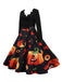 Robe évasée d’Halloween à citrouilles, col pétale et manches longues années 1950
