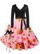 Robe évasée d’Halloween à citrouilles, col pétale et manches longues années 1950