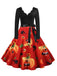Robe évasée d’Halloween à citrouilles, col pétale et manches longues années 1950
