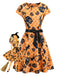 Robe évasée d’Halloween à citrouilles et hiboux avec ceinture années 1950