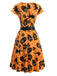 Robe évasée d’Halloween à citrouilles et hiboux avec ceinture années 1950