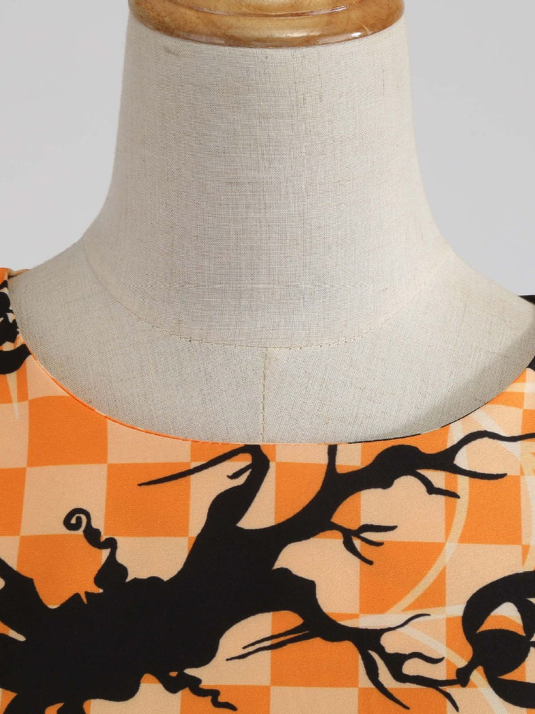 Robe évasée d’Halloween à citrouilles et hiboux avec ceinture années 1950