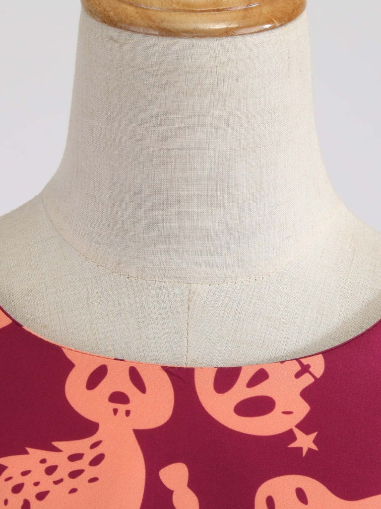 Robe évasée d’Halloween à citrouilles et hiboux avec ceinture années 1950