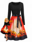 Robe évasée Halloween à citrouilles et chauves-souris années 1950