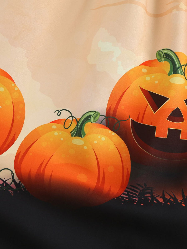 Robe évasée Halloween à citrouilles, chauves-souris et nœud à l’encolure années 1950 - 6