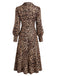 Robe léopard marron à col V et manches ballon années 1940