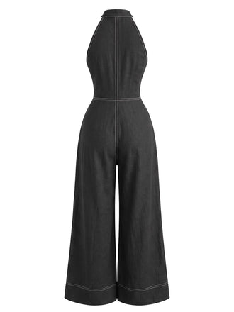 Combinaison effet denim à col halter et jambes larges années 1940
