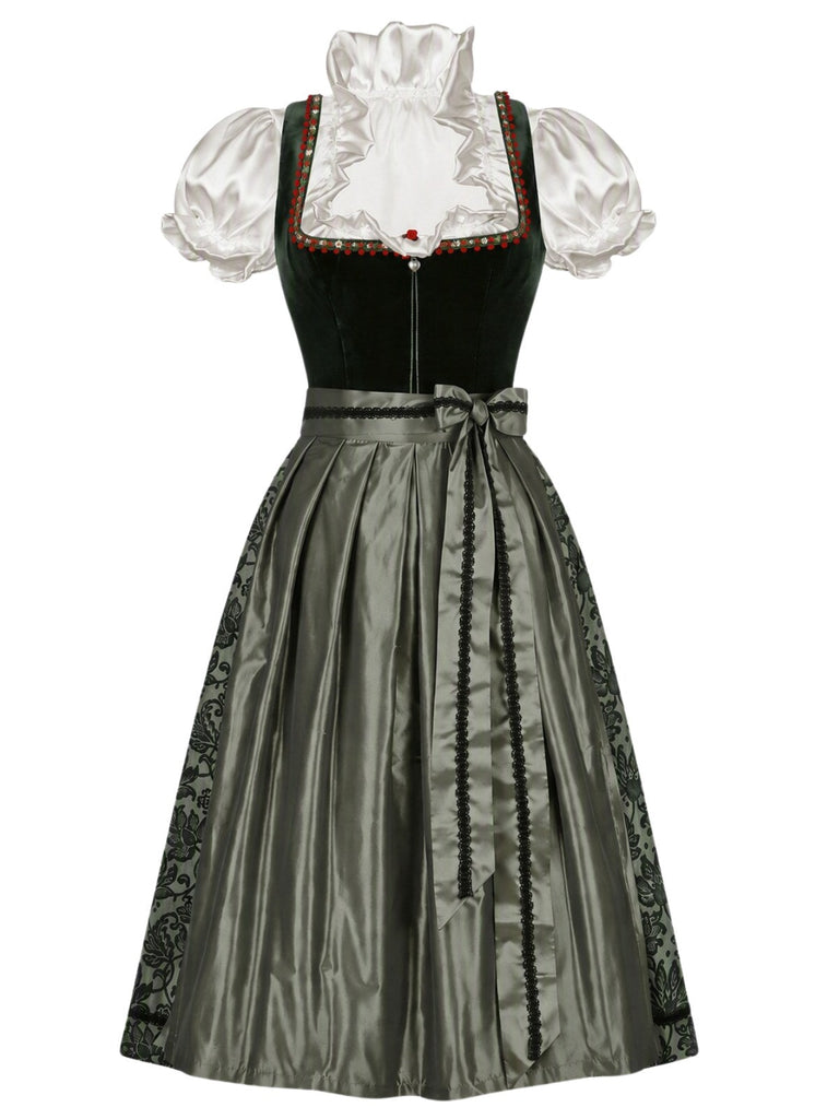 [Prévente] Robe verte à col carré avec tablier et top à manches bouffantes Années 1950