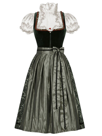 [Prévente] Robe verte à col carré avec tablier et top à manches bouffantes Années 1950