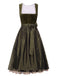 [Prévente] Robe vert olive florale à col carré avec tablier Années 1950