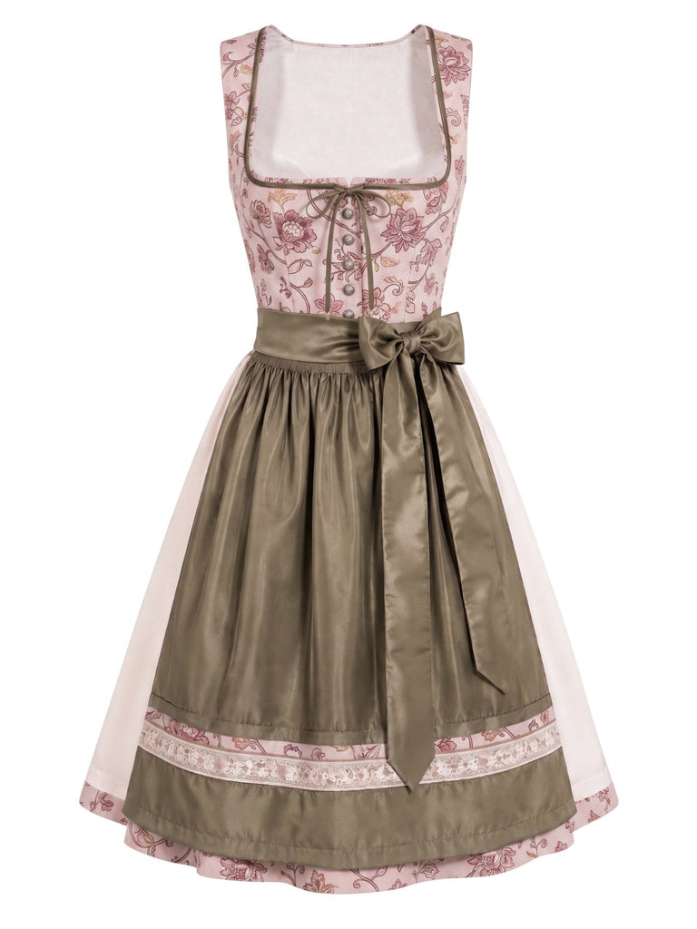 [Prévente] Robe rose florale à col carré avec tablier Années 1950