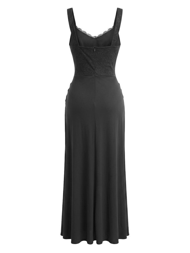 Robe longue en dentelle à bretelles larges et fronces années 1930 - 2