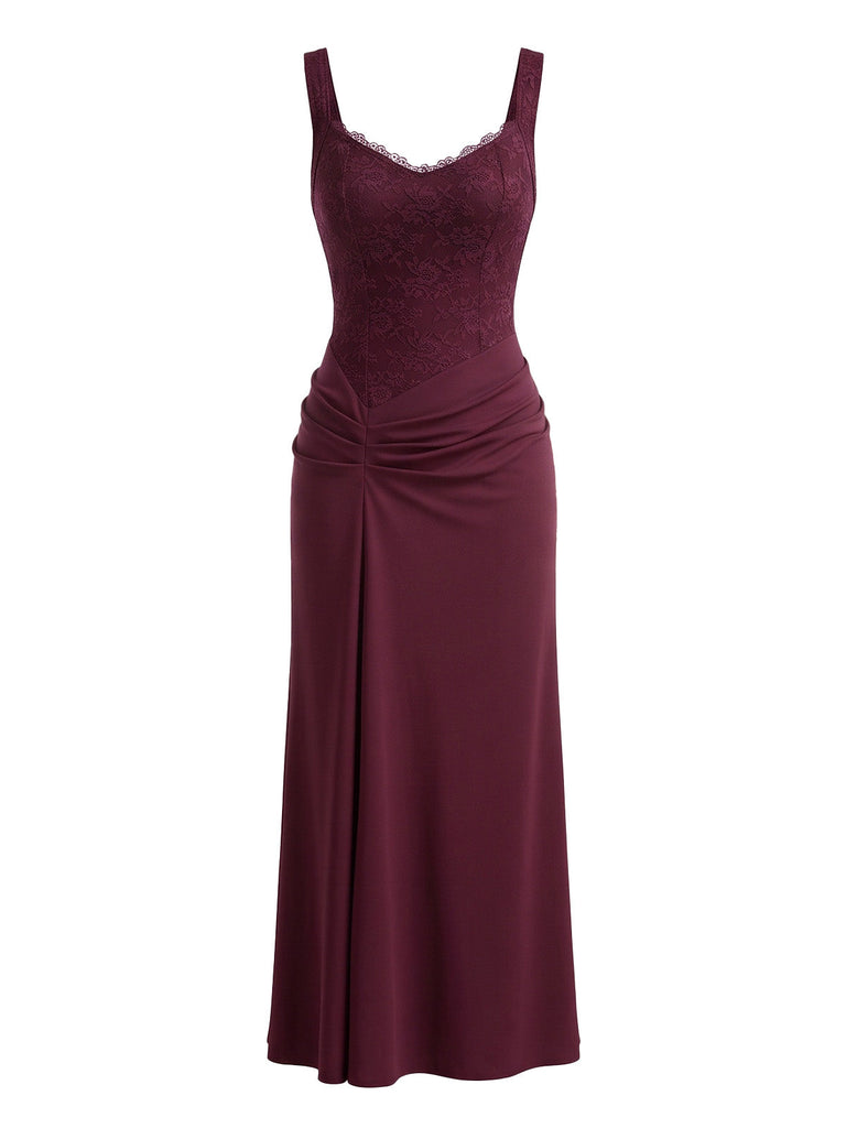 Robe longue en dentelle à bretelles larges et fronces années 1930 - 3