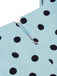 Robe évasée bleue à pois, col carré et manches bouffantes années 1950