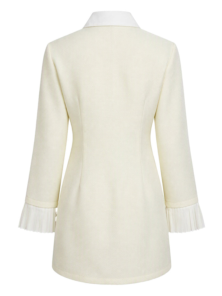Robe courte beige ajustée à poignets plissés et boutons années 1960 - 2