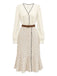2PCS Ensemble blouse beige en satin à col V et jupe sirène à pois Années 1930 - 2