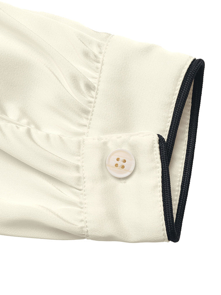2PCS Ensemble blouse beige en satin à col V et jupe sirène à pois Années 1930 - 8