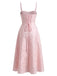 Robe corset en jacquard fleuri à fines bretelles et buste froncé années 1950 - 2