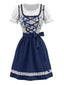 Robe bouffante bleu et blanc patchwork dentelle florale tablier années 1950