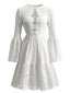 Robe midi blanche à laçage bohème et manches évasées années 1980