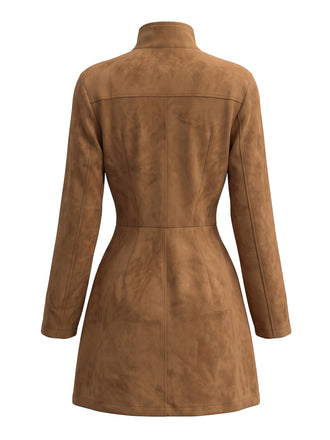 Robe western en suédine brodée à col montant et franges Années 1970 - 2