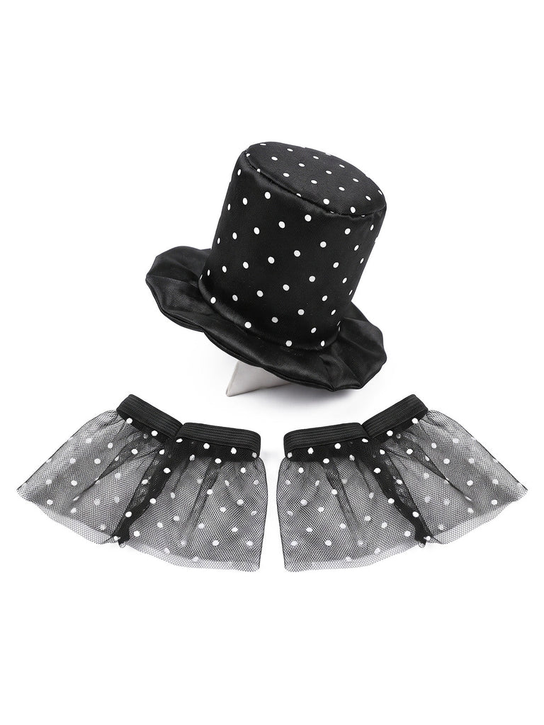 Ensemble costume de clown noir à pois et rayures années 1950