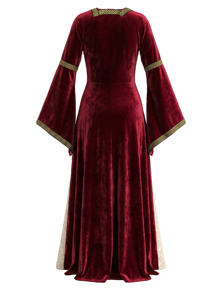 Robe longue médiévale en velours à laçage années 1970