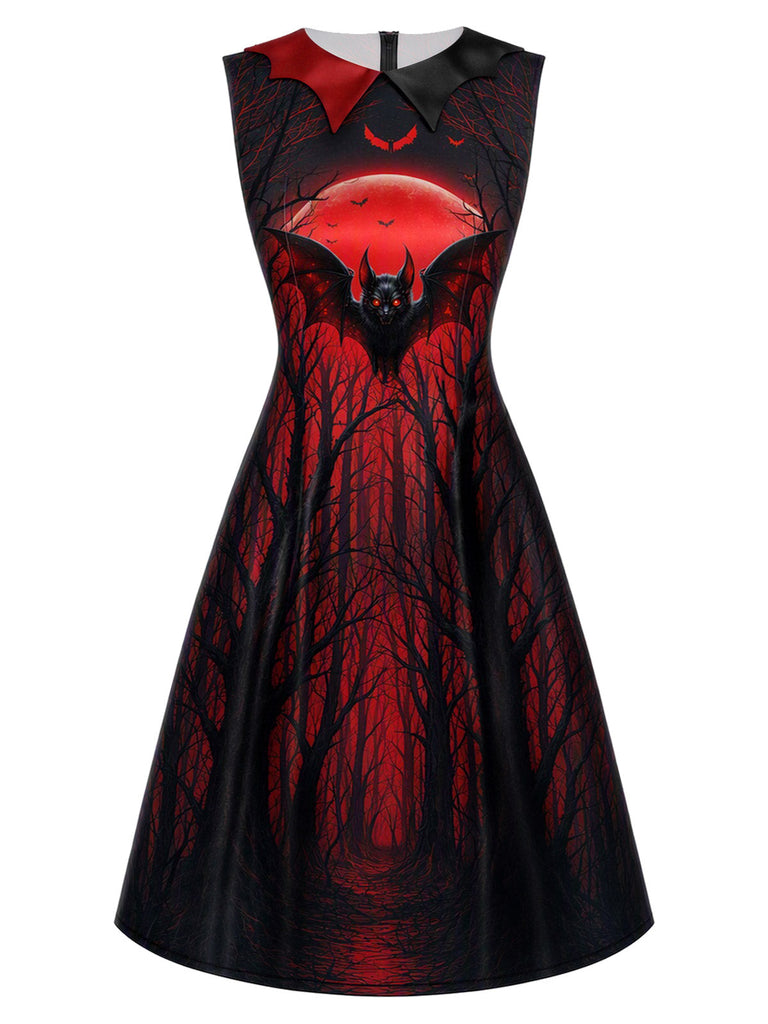 [Prévente] Robe gothique d’Halloween à imprimé vampire et chauves-souris années 1950