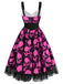[Prévente] Robe évasée d’Halloween noire et rose à crânes, corset et tulle années 1950