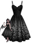 [Prévente] Robe évasée noire gothique motif chauve-souris et fines bretelles années 50