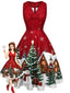 [Prévente] Robe trapèze froncée de Noël à col V Années 1950
