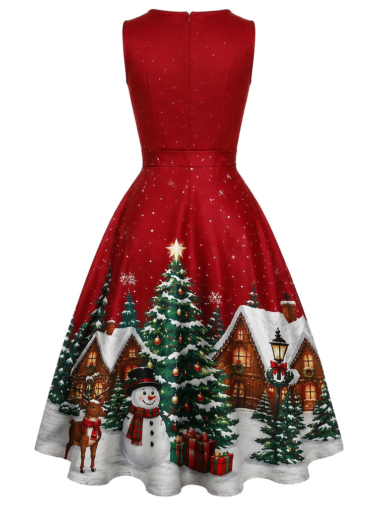 [Prévente] Robe trapèze froncée de Noël à col V Années 1950 - 4