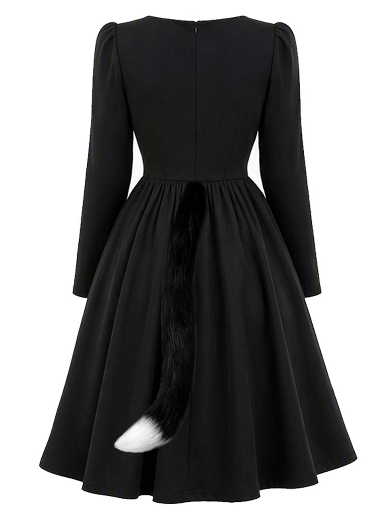 [Prévente] Ensemble robe noire à col carré et accessoires chat années 1950