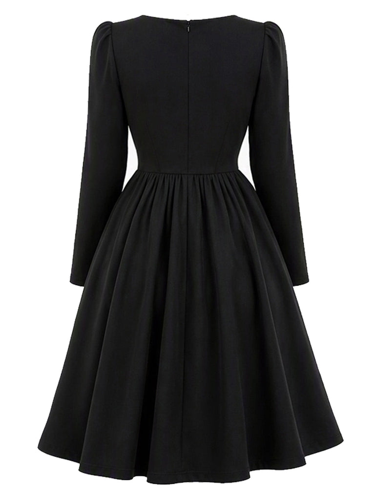 [Prévente] Ensemble robe noire à col carré et accessoires chat années 1950