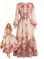 Robe rose fleurs mousseline manches ballon années 70