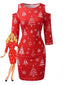 Robe crayon rouge à épaules ajourées et imprimé sapins et flocons de Noël Années 1960