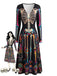 Robe midi à imprimé crânes, squelettes et fleurs, manches longues années 1940 - 1